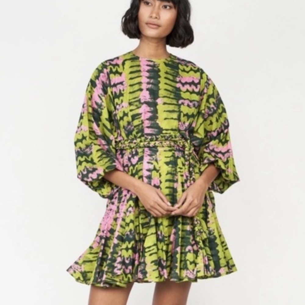 RHODE Lime Green Pink Patterned Mini Dress